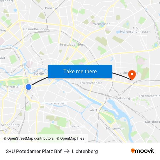S+U Potsdamer Platz Bhf to Lichtenberg map