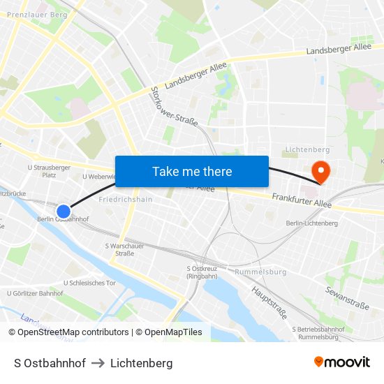 S Ostbahnhof to Lichtenberg map