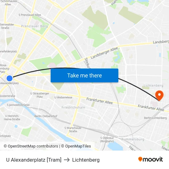 U Alexanderplatz [Tram] to Lichtenberg map