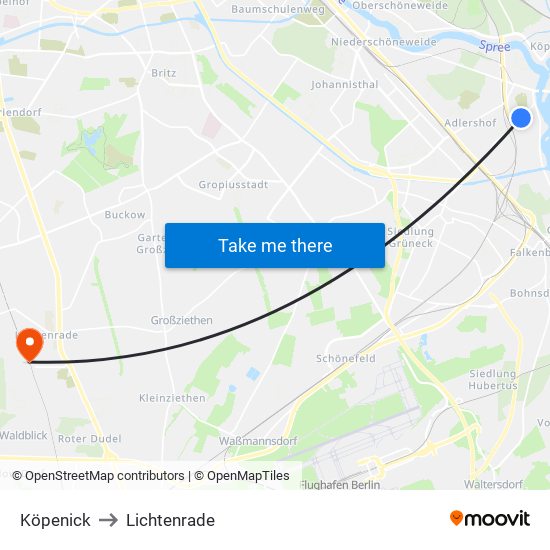 Köpenick to Lichtenrade map