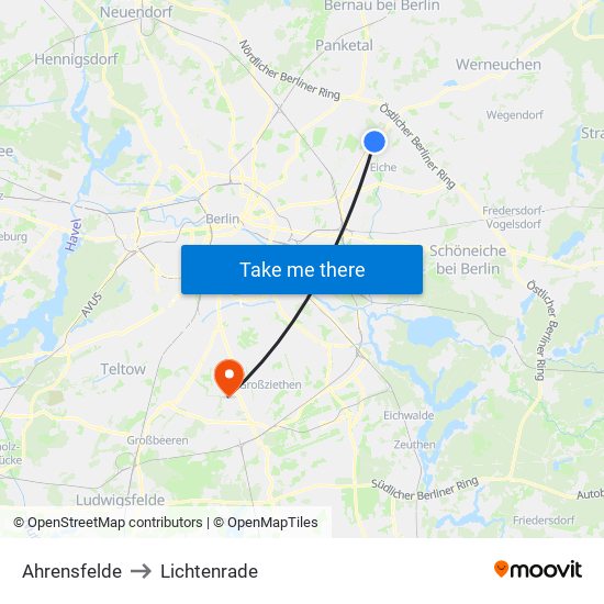 Ahrensfelde to Lichtenrade map