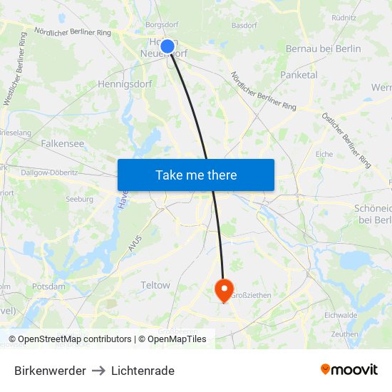 Birkenwerder to Lichtenrade map