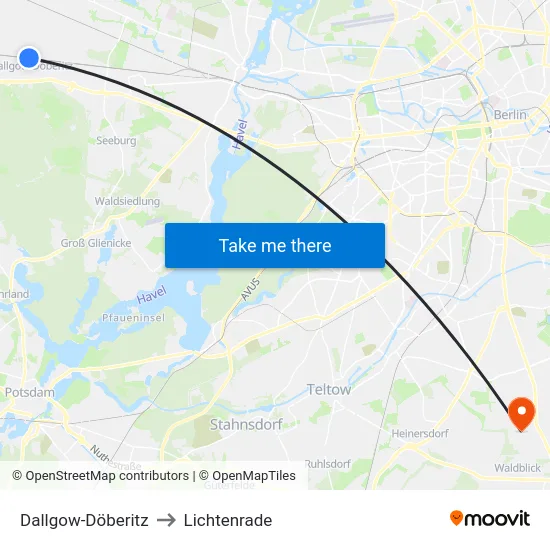 Dallgow-Döberitz to Lichtenrade map