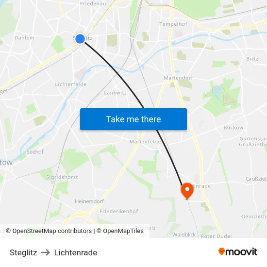 Steglitz to Lichtenrade map