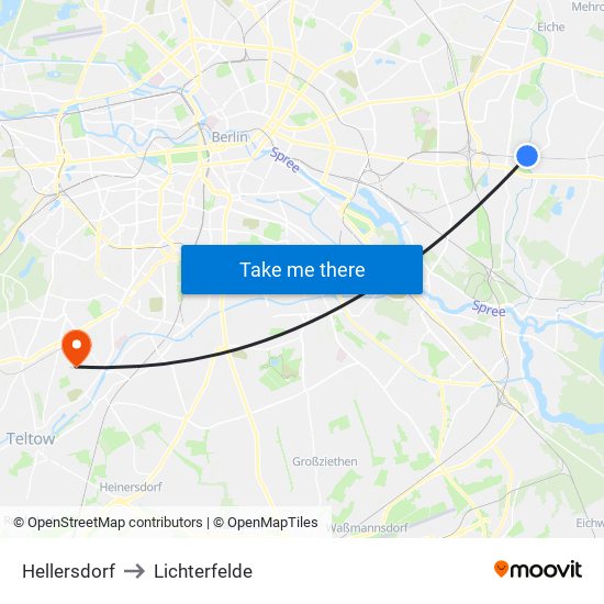 Hellersdorf to Lichterfelde map