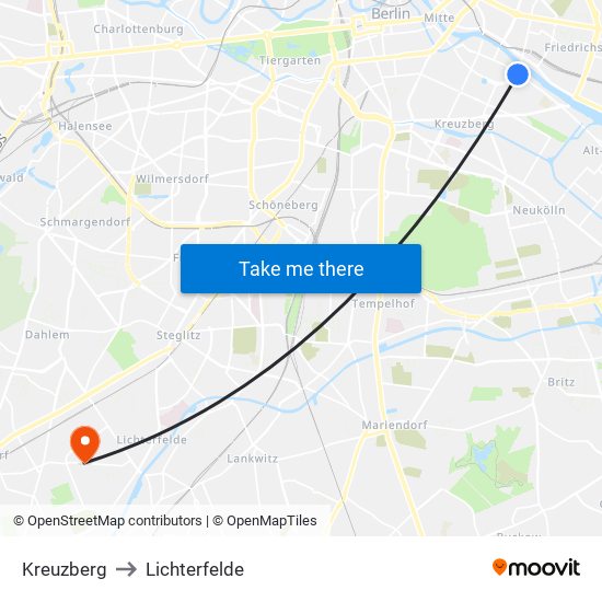 Kreuzberg to Lichterfelde map