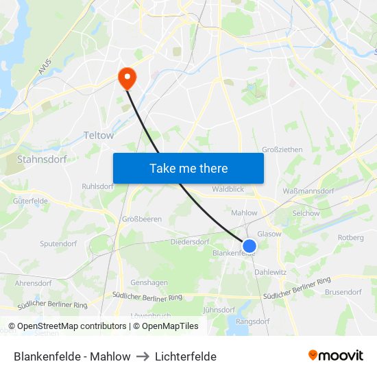 Blankenfelde - Mahlow to Lichterfelde map