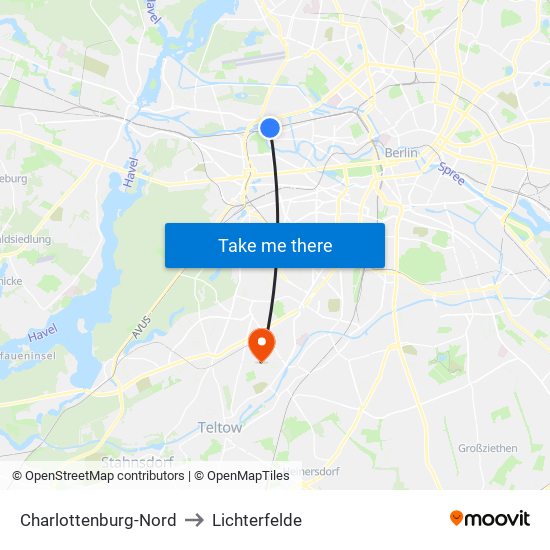 Charlottenburg-Nord to Lichterfelde map