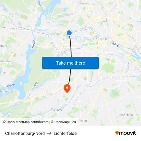 Charlottenburg-Nord to Lichterfelde map