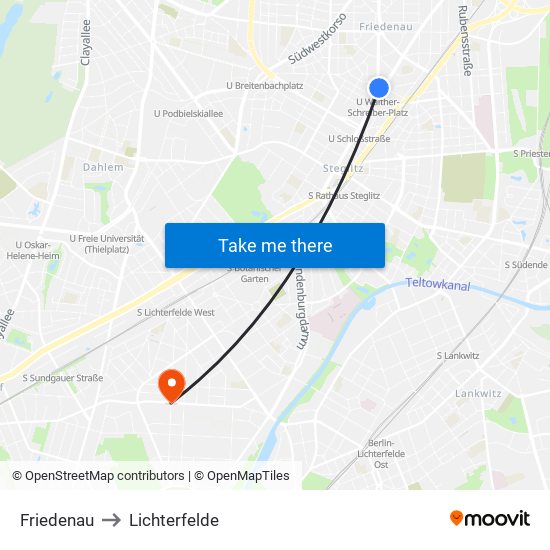 Friedenau to Lichterfelde map