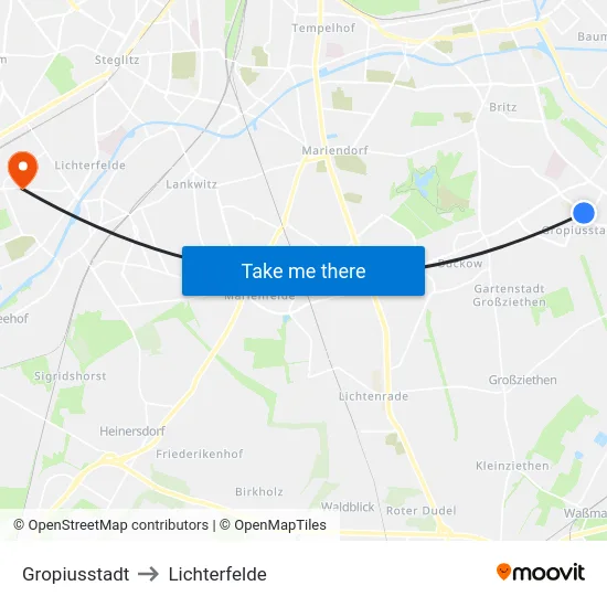 Gropiusstadt to Lichterfelde map