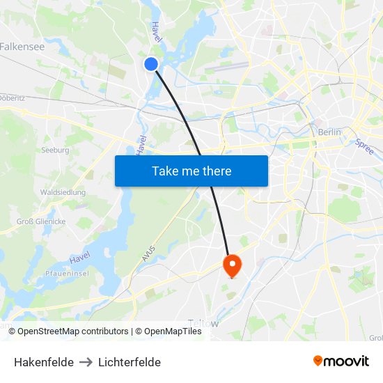 Hakenfelde to Lichterfelde map