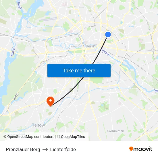 Prenzlauer Berg to Lichterfelde map