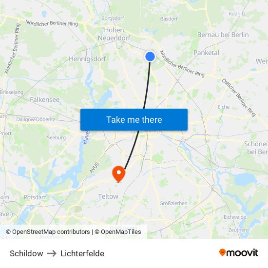 Schildow to Lichterfelde map