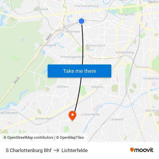 S Charlottenburg Bhf to Lichterfelde map