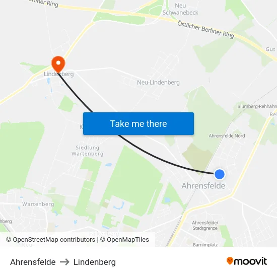 Ahrensfelde to Lindenberg map