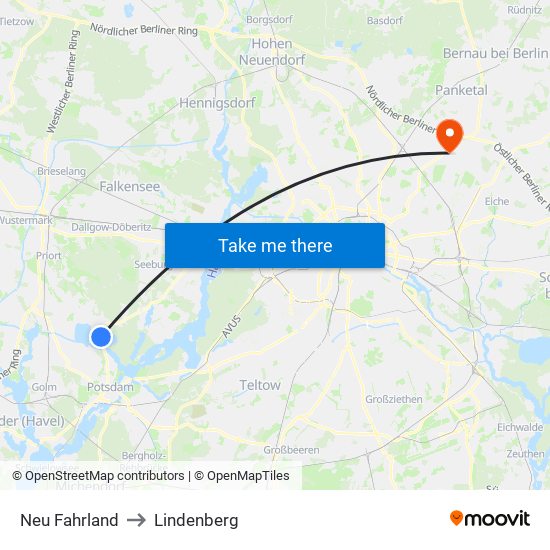 Neu Fahrland to Lindenberg map