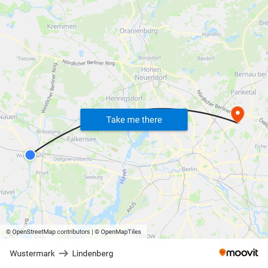 Wustermark to Lindenberg map