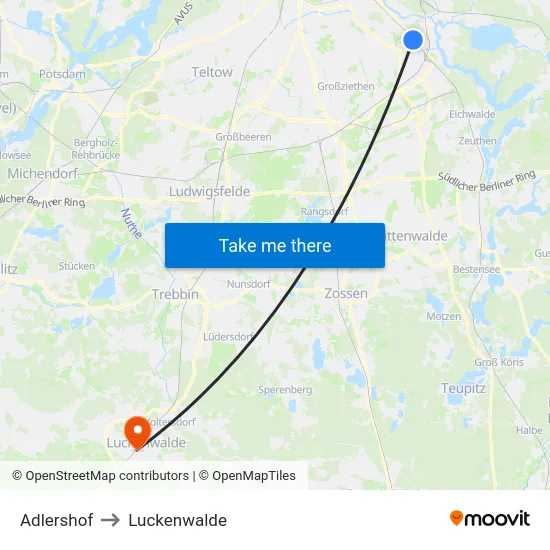 Adlershof to Luckenwalde map