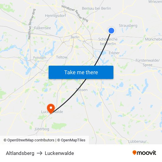Altlandsberg to Luckenwalde map