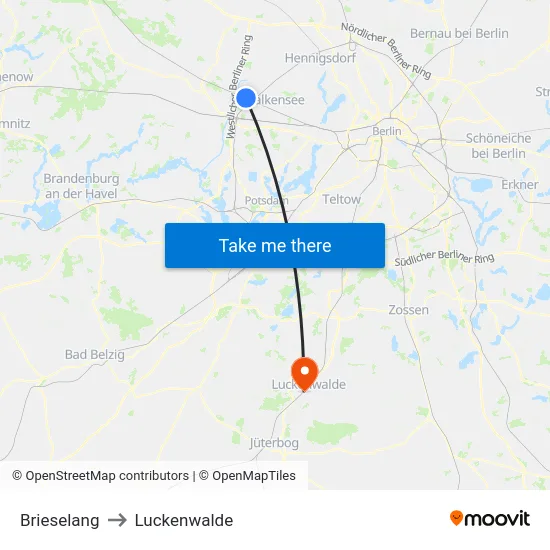 Brieselang to Luckenwalde map