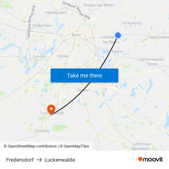 Fredersdorf to Luckenwalde map