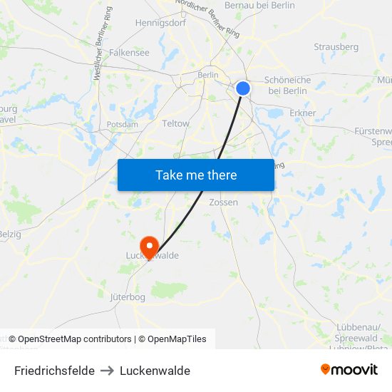 Friedrichsfelde to Luckenwalde map