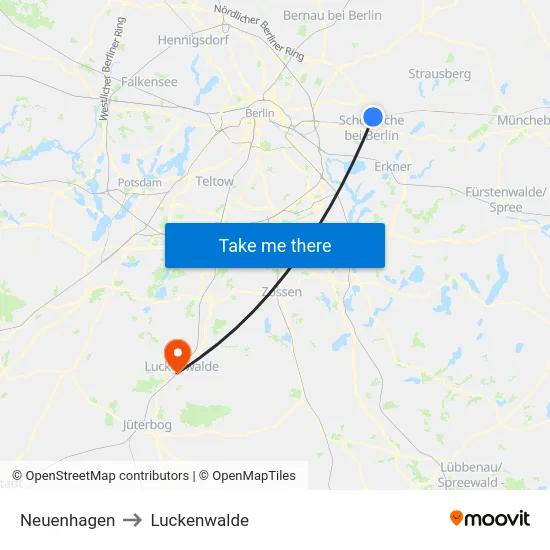 Neuenhagen to Luckenwalde map