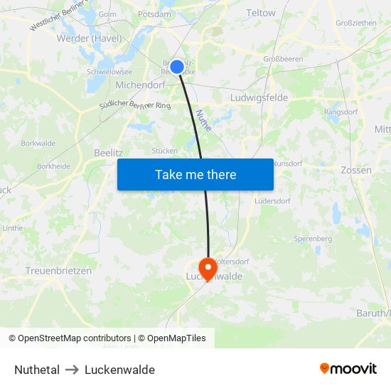 Nuthetal to Luckenwalde map