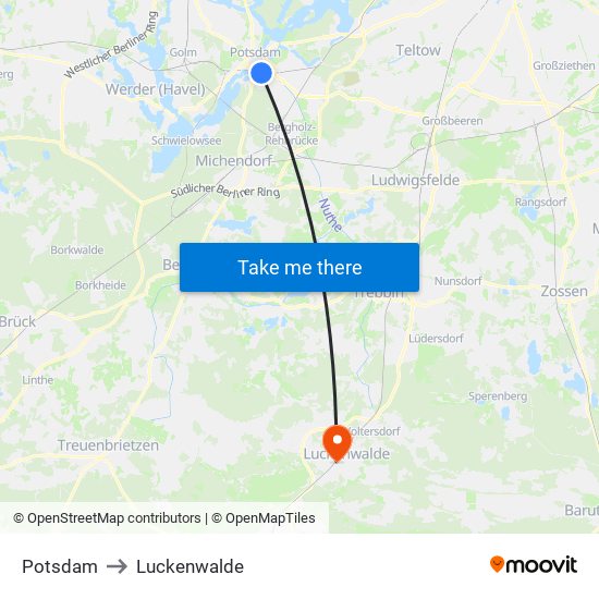 Potsdam to Luckenwalde map