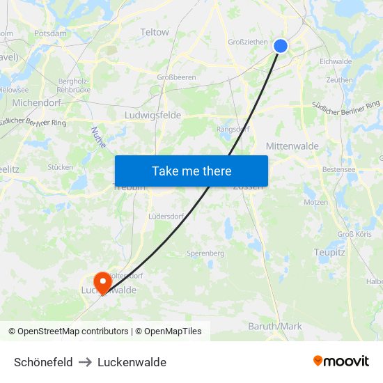 Schönefeld to Luckenwalde map