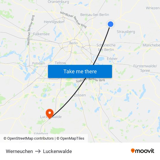 Werneuchen to Luckenwalde map