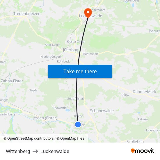 Wittenberg to Luckenwalde map