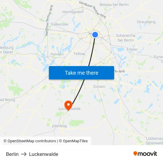 Berlin to Luckenwalde map