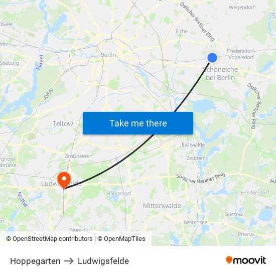 Hoppegarten to Ludwigsfelde map