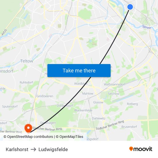 Karlshorst to Ludwigsfelde map