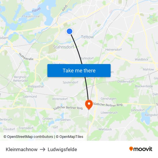 Kleinmachnow to Ludwigsfelde map