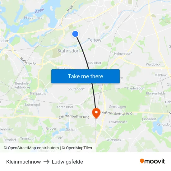 Kleinmachnow to Ludwigsfelde map