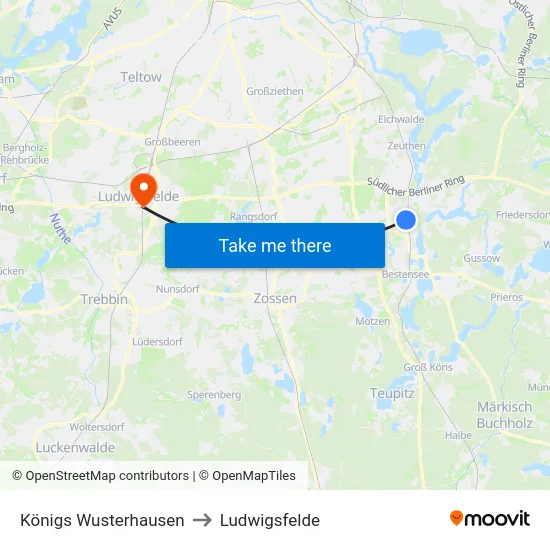Königs Wusterhausen to Ludwigsfelde map