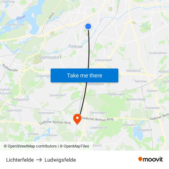 Lichterfelde to Ludwigsfelde map