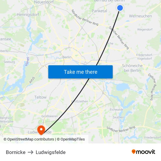 Bornicke to Ludwigsfelde map