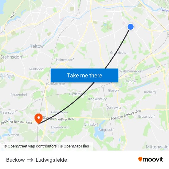 Buckow to Ludwigsfelde map