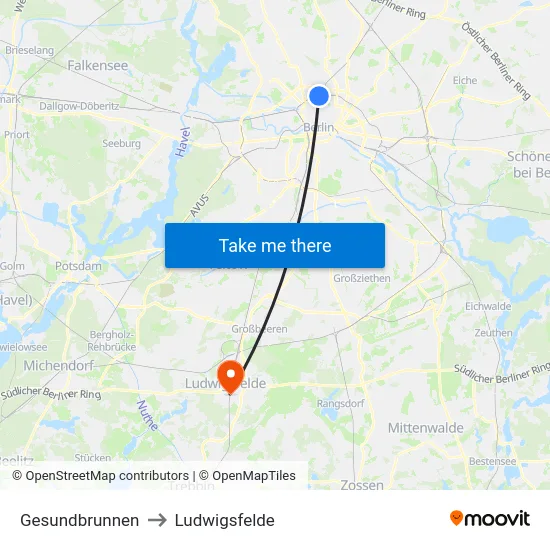 Gesundbrunnen to Ludwigsfelde map