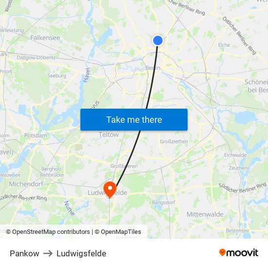 Pankow to Ludwigsfelde map