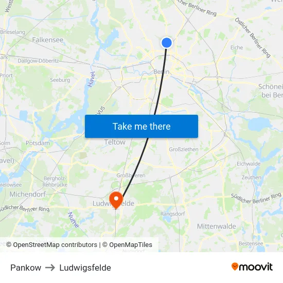 Pankow to Ludwigsfelde map