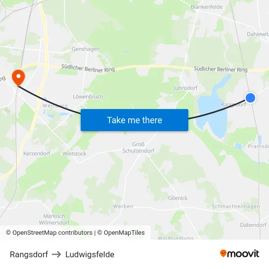 Rangsdorf to Ludwigsfelde map