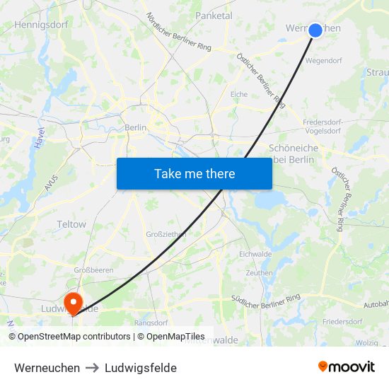 Werneuchen to Ludwigsfelde map