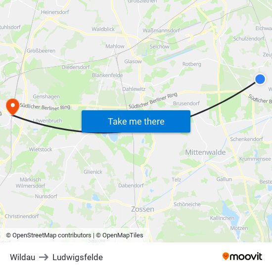 Wildau to Ludwigsfelde map