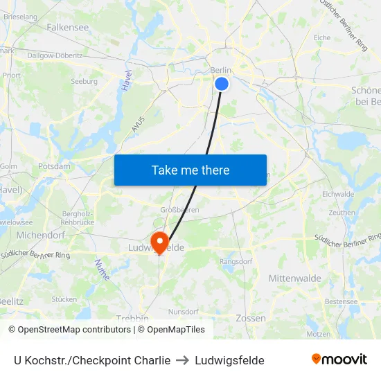 U Kochstr./Checkpoint Charlie to Ludwigsfelde map