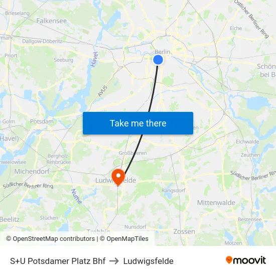 S+U Potsdamer Platz Bhf to Ludwigsfelde map